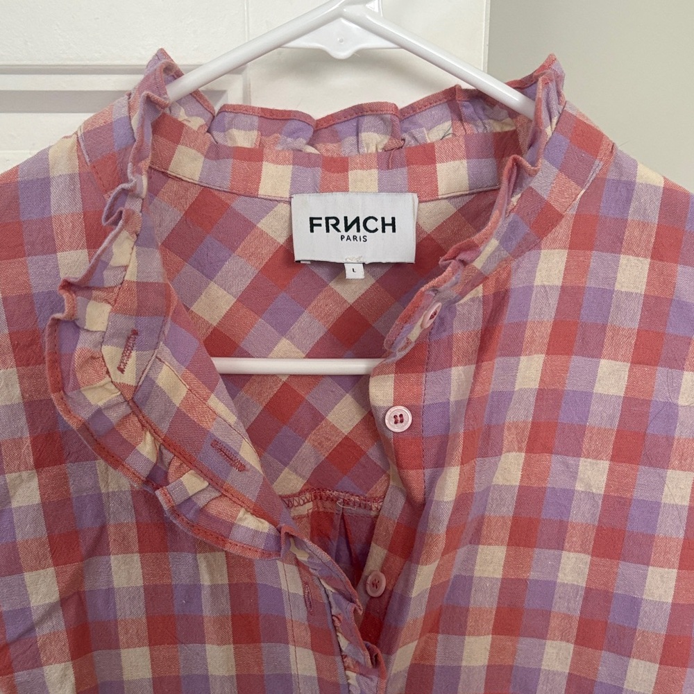FRNCH Multicolor Checkered Ruffle Blouse - Picture 2 of 4